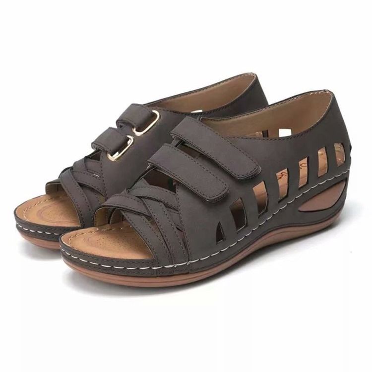 Offene Zehensandalen Mit Keilabsatz Und Klettverschluss Für Damen