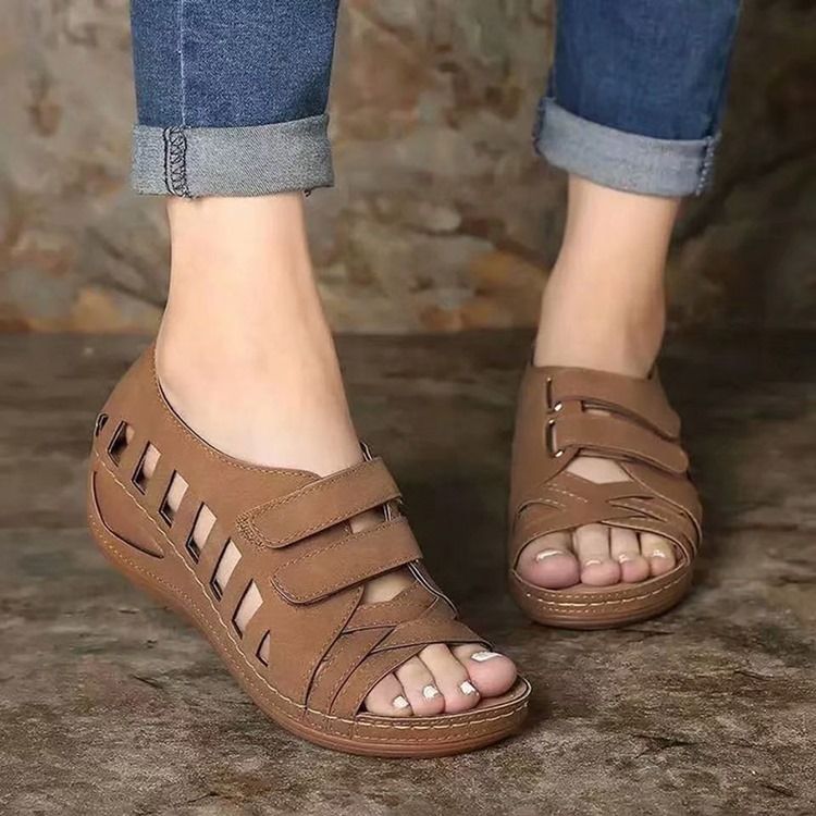 Offene Zehensandalen Mit Keilabsatz Und Klettverschluss Für Damen