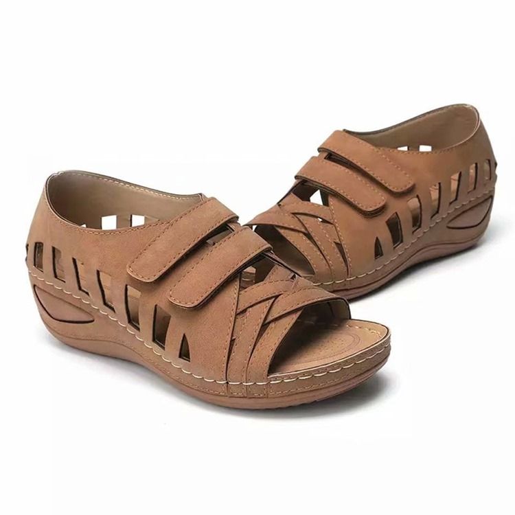 Offene Zehensandalen Mit Keilabsatz Und Klettverschluss Für Damen