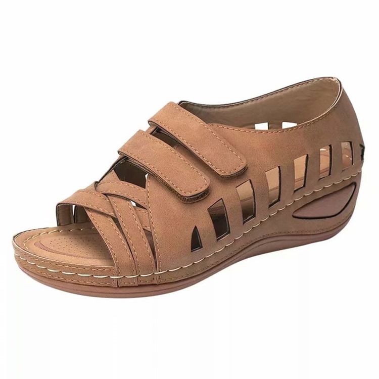 Offene Zehensandalen Mit Keilabsatz Und Klettverschluss Für Damen