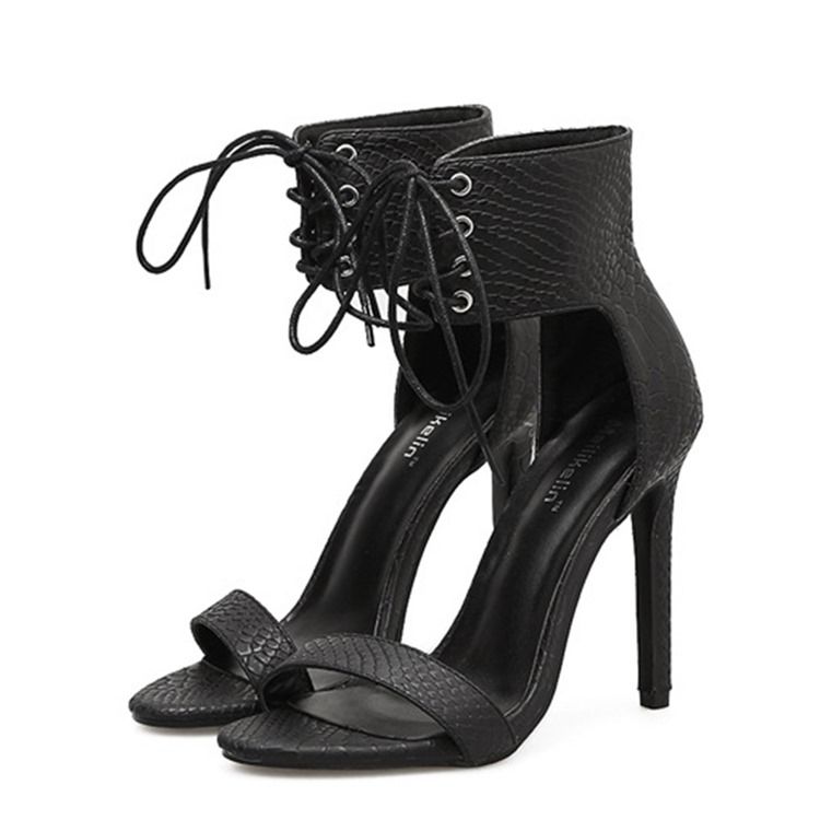 Open Toe Chunky Heel Lace-up Damen Freizeitsandalen