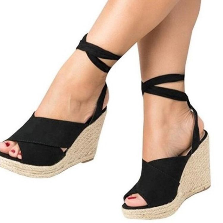 Peep Toe Damen Sandalen Mit Keilabsatz Zum Schnüren