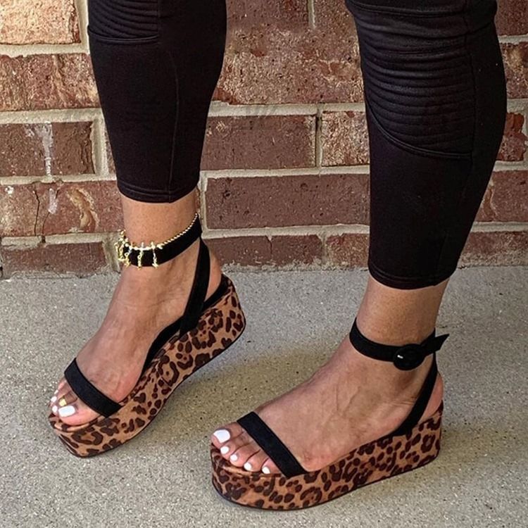 Platform Schnalle Round Toe Leopard Damen Sandalen