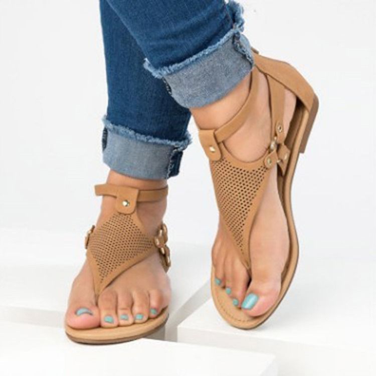 Pu Ferse Bedeckende Schnalle Blockabsatz Damen Flache Sandalen