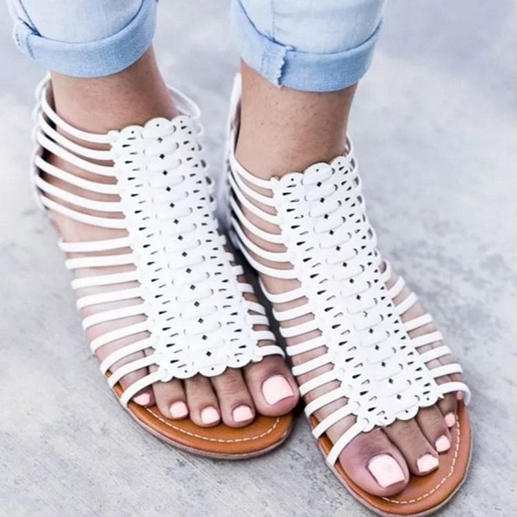 Pu-hollow Zipper Open Toe Damen Flache Sandalen