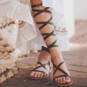 Pu Knöchelriemen Schnalle Damen Flache Sandalen