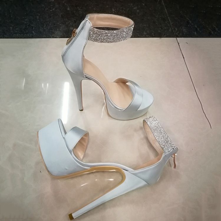 Pu Strass Plateau Stiletto-absatz Reißverschluss Damen Sandalen