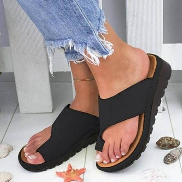 Pu Zehenring Keilabsatz Damen Flache Sandalen