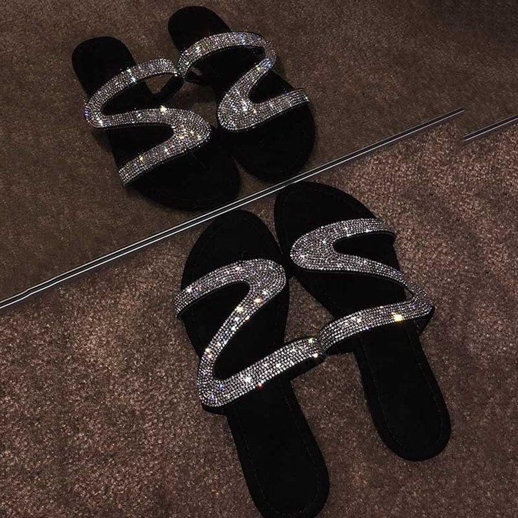 Rhinestone Slip-on Blockabsatz Flache Damensandalen