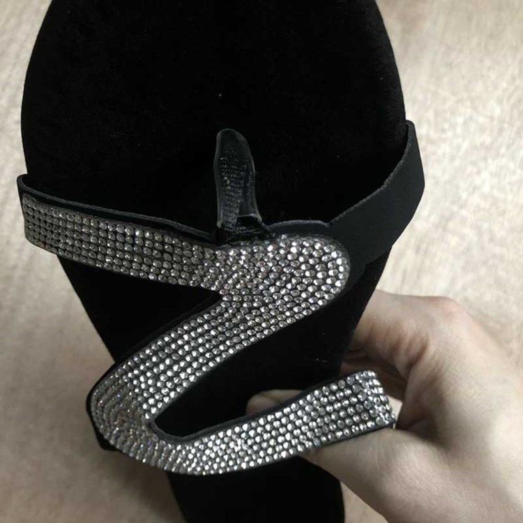 Rhinestone Slip-on Blockabsatz Flache Damensandalen