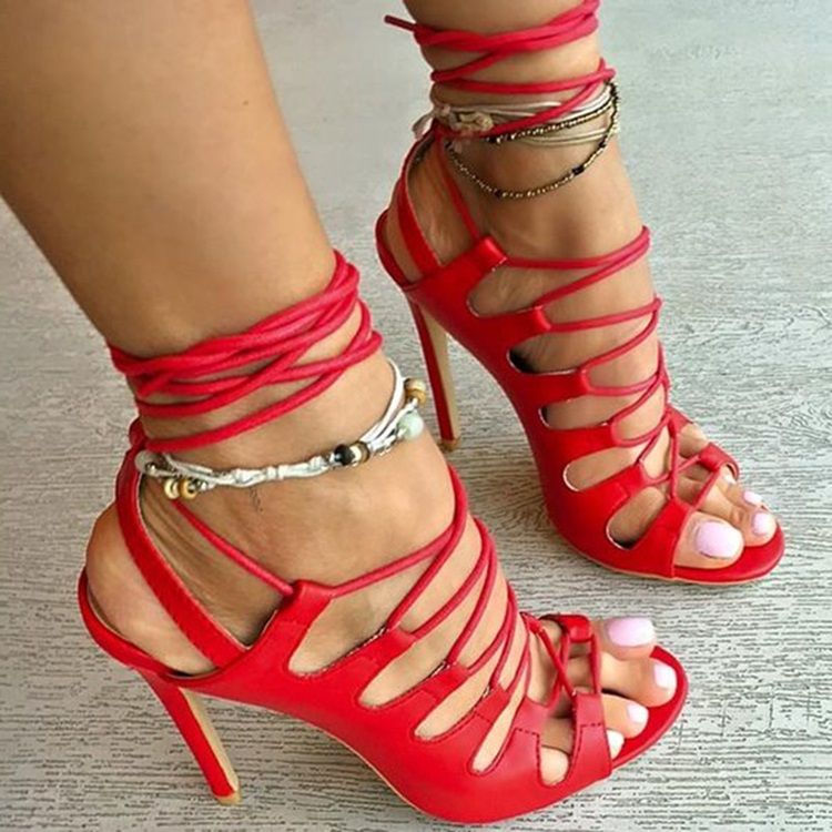 Rote Sandalen Mit Offener Zehenpartie Und Stilettos Für Damen