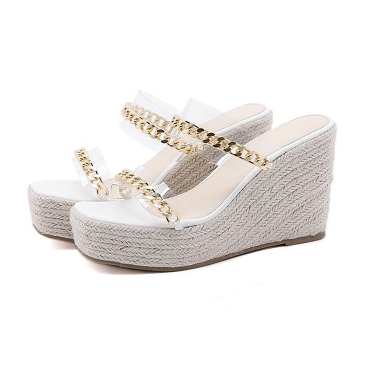 Slip-on Woven Wedge Heel Rubber Damenhausschuhe