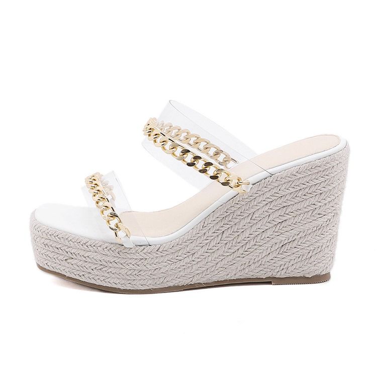 Slip-on Woven Wedge Heel Rubber Damenhausschuhe