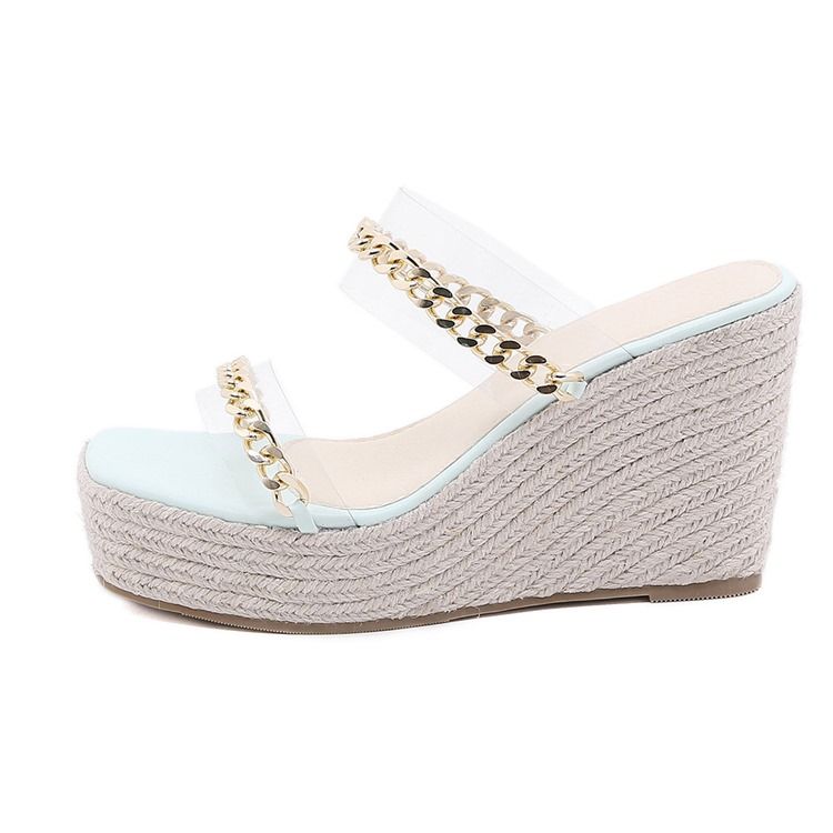 Slip-on Woven Wedge Heel Rubber Damenhausschuhe