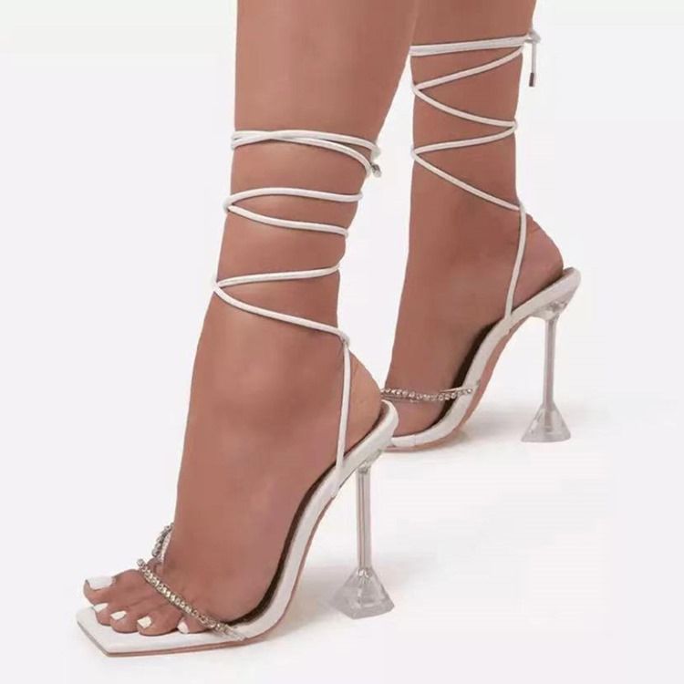 Square Toe Lace-up Stiletto Heel Low-cut Upper Damensandalen