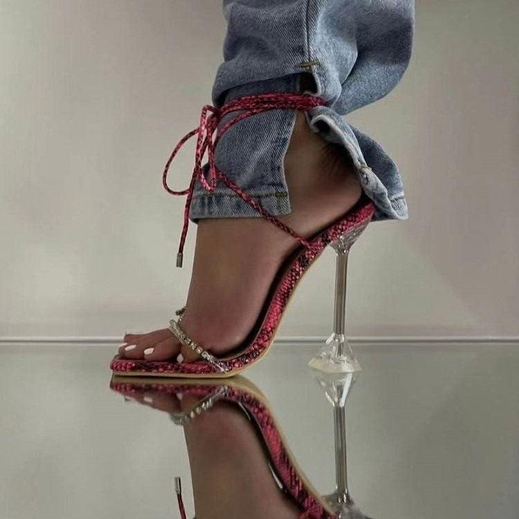 Square Toe Lace-up Stiletto Heel Low-cut Upper Damensandalen