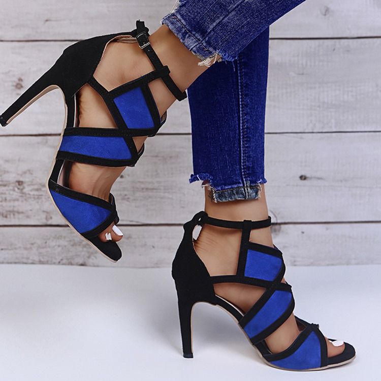 Stiletto Heel Offene Zehe Schnalle Color Block Damen Sandalen