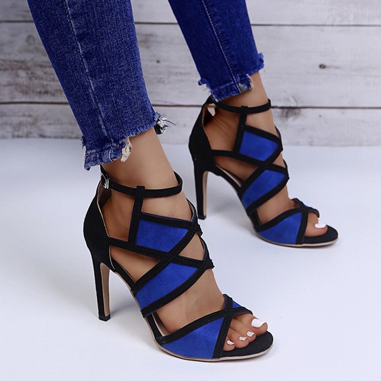 Stiletto Heel Offene Zehe Schnalle Color Block Damen Sandalen