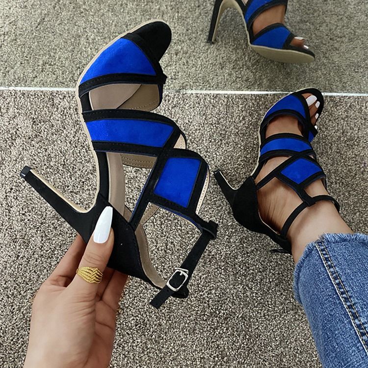 Stiletto Heel Offene Zehe Schnalle Color Block Damen Sandalen