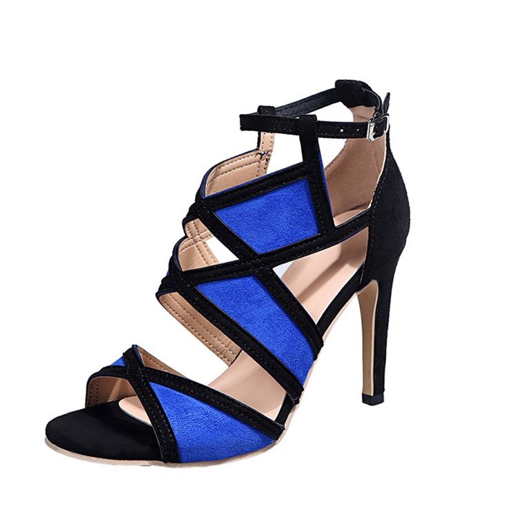 Stiletto Heel Offene Zehe Schnalle Color Block Damen Sandalen