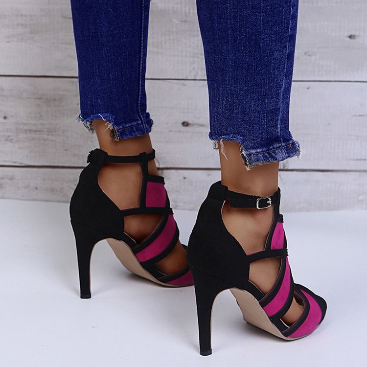 Stiletto Heel Offene Zehe Schnalle Color Block Damen Sandalen