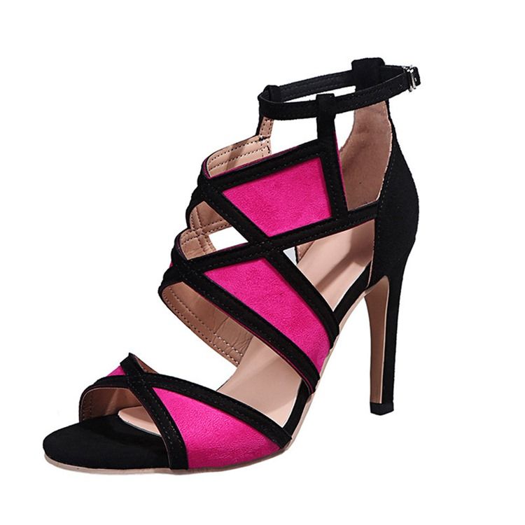 Stiletto Heel Offene Zehe Schnalle Color Block Damen Sandalen