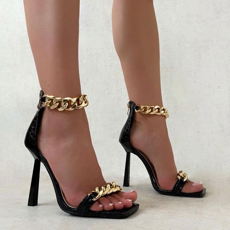 Stiletto Heel Zipper Square Toe Plain Damen Sandalen