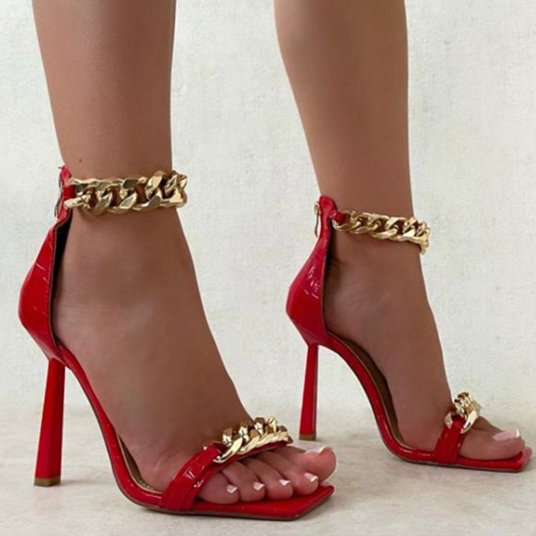 Stiletto Heel Zipper Square Toe Plain Damen Sandalen