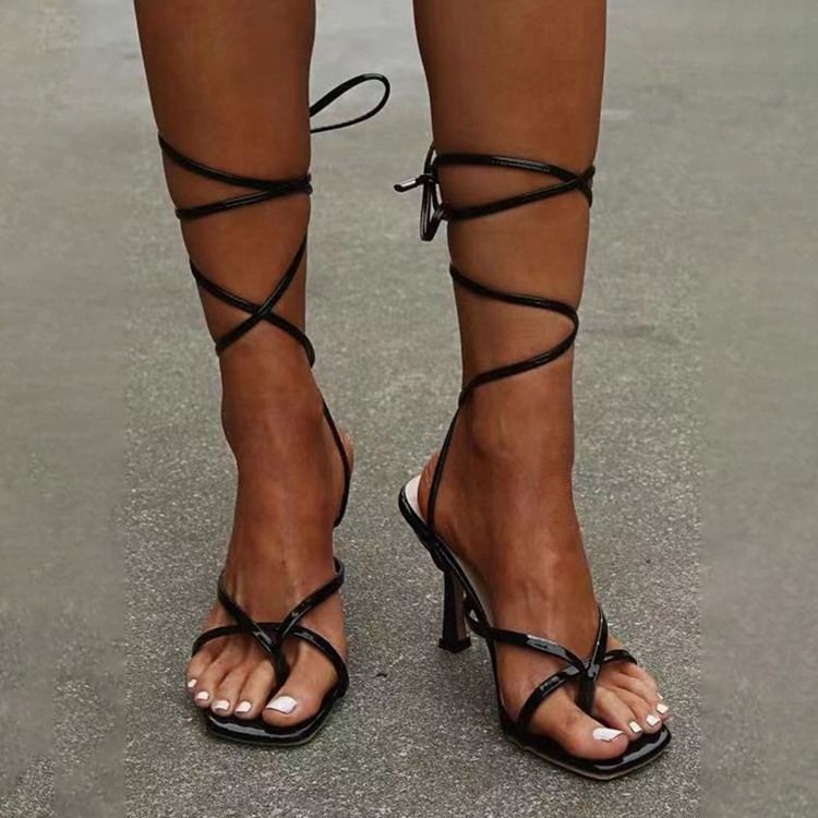 Thong Stiletto Heel Lace-up Western Damen Sandalen