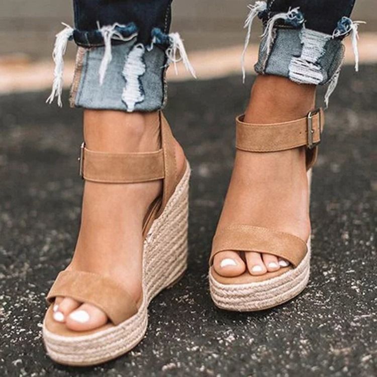 Wedge Heel Round Toe Schnalle Patchwork Damen Sandalen