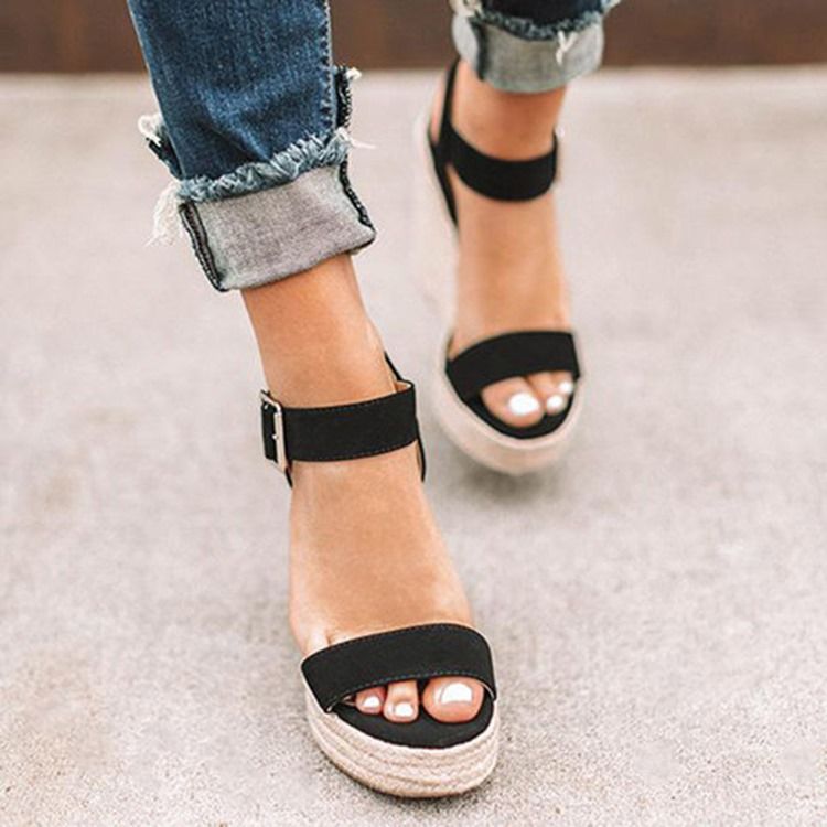 Wedge Heel Round Toe Schnalle Patchwork Damen Sandalen