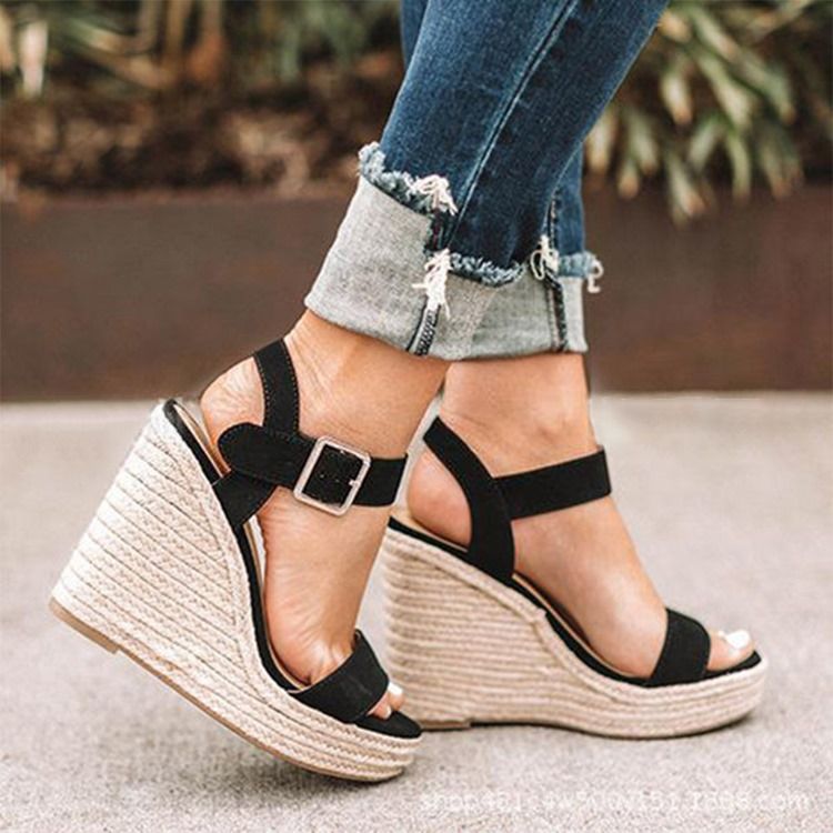 Wedge Heel Round Toe Schnalle Patchwork Damen Sandalen