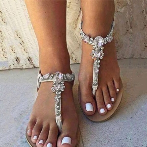 Weiße Strass-tanga-sandalen Für Damen