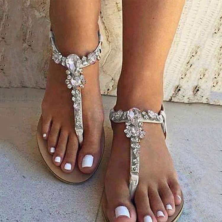 Weiße Strass-tanga-sandalen Für Damen