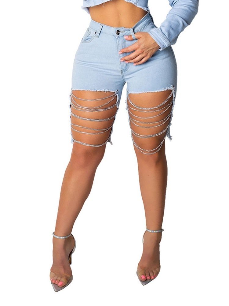 Asymmetrische Einfarbige Skinny Shorts Für Damen