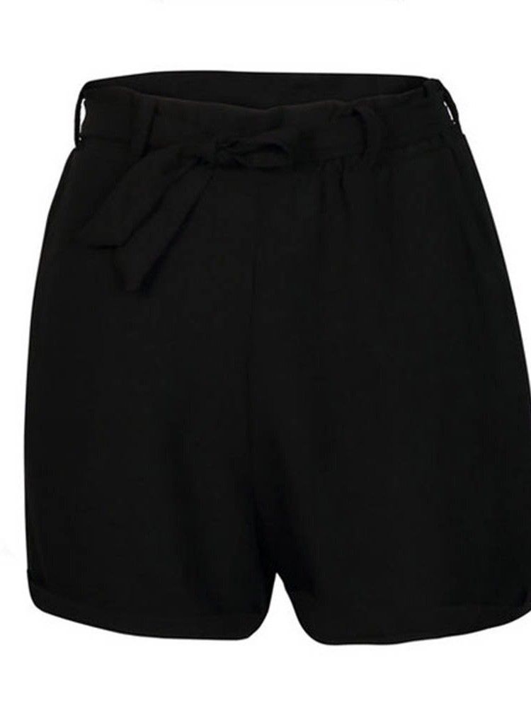 Damen Einfarbige Falbala Slim Shorts Mit Hoher Taille