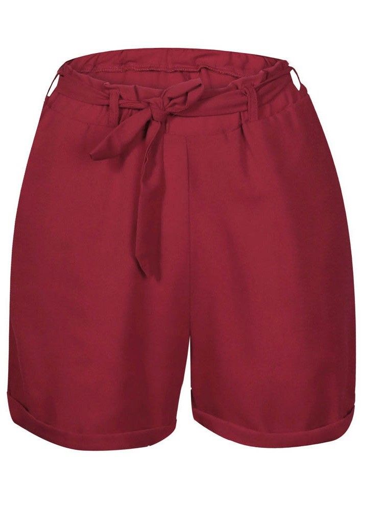 Damen Einfarbige Falbala Slim Shorts Mit Hoher Taille