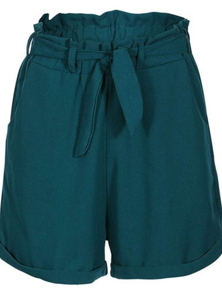 Damen Einfarbige Falbala Slim Shorts Mit Hoher Taille