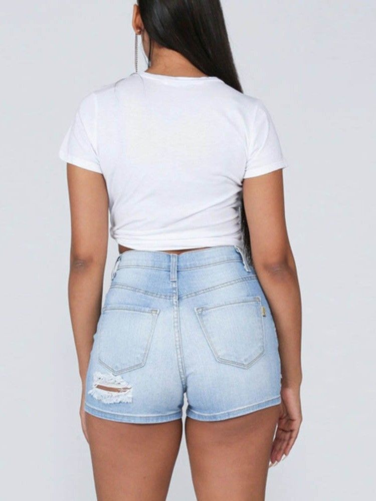 Dünne Damen-shorts Mit Schlichtem Loch Und Hoher Taille