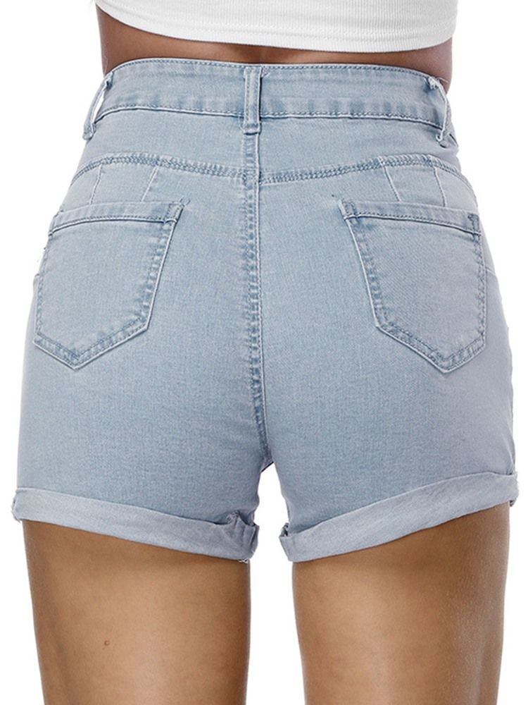 Einfache Denim-damenshorts Mit Mittlerer Taille