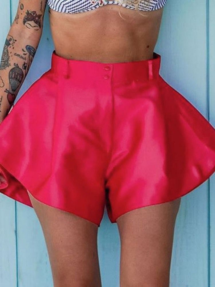 Einfache Patchwork Weite Beine Reißverschluss Lose Damen Shorts