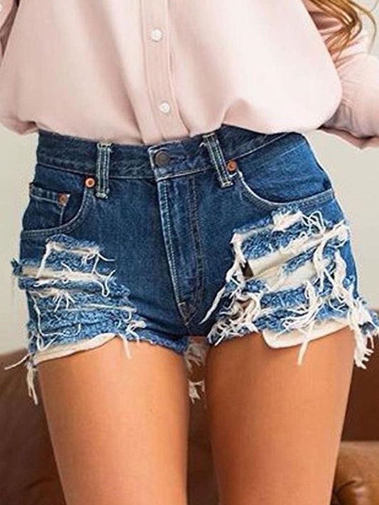 Einfache Zerrissene Jeans Damen Shorts