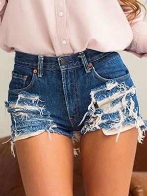 Einfache Zerrissene Jeans Damen Shorts