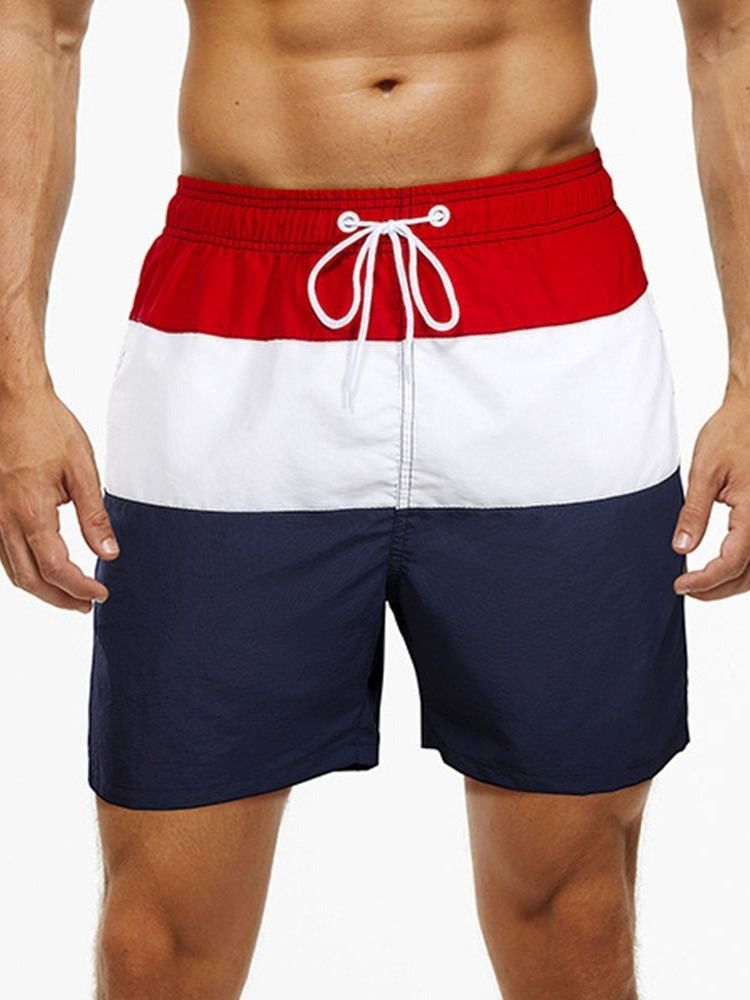 Farbblock-schnürshorts Mit Gerader Mittelhoher Taille