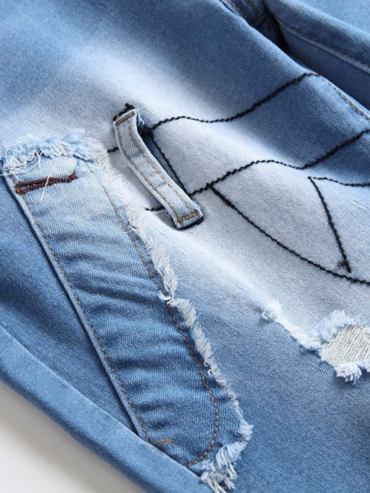 Gerade Farbverlauf Patchwork Reißverschluss Herren Jeans