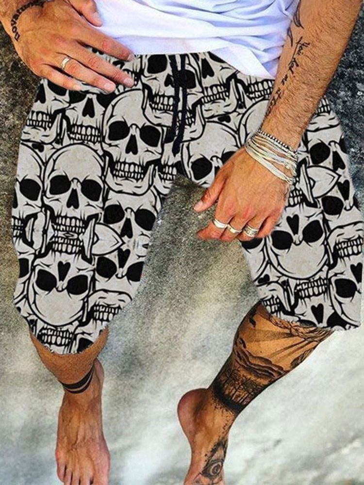 Gerade Herren Freizeitshorts Mit Totenkopf-print Mit Mittlerer Taille