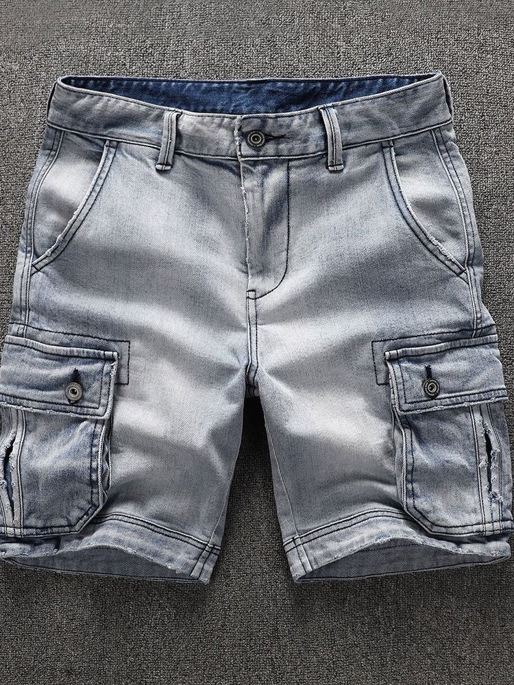 Gerade Jeansshorts Für Herren Mit Mittlerem Taillen-reißverschluss