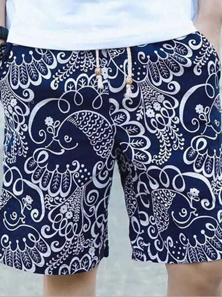 Gerade Print Color Block Freizeitshorts Für Herren