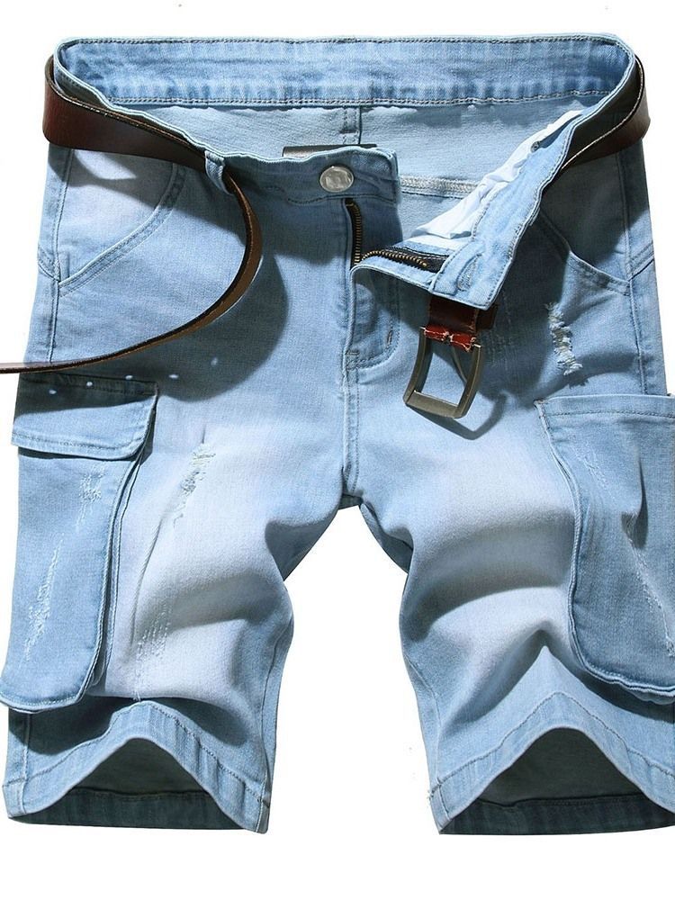 Getragene Jeansshorts Für Herren Mit Mittlerem Taillen-reißverschluss