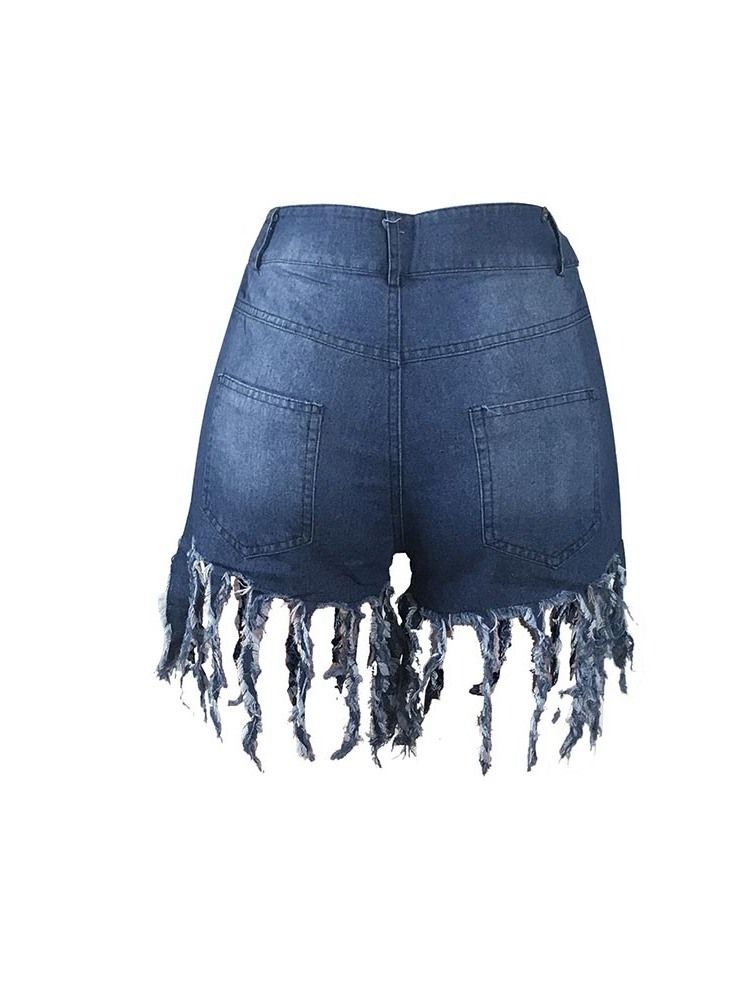 Getragene Schlichte Gerade Mittelhohe Shorts Mit Quasten Für Damen